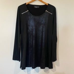 P Luca Milano Black Zipper Tunic Top XL